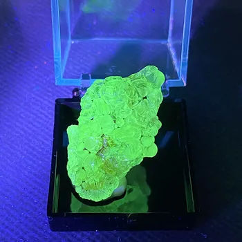100% натуральный мексиканский флуоресцентный гиалит (стеклоопал) минеральный образец кварца + Размер коробки: 35 * 35 * 35 мм