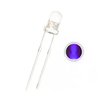 100 шт., F3 3 мм фиолетовый светодиод DIP, прозрачный вода, короткие контакты, круглый 395-400 нм 3,2-3,4 В 100-200 мкД F3 Фиолетовые УФ СВЕТОВЫЕ БУСИНЫ