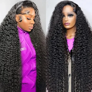 150% 180% плотность глубокая волна лобные парики для чернокожих женщин кудрявые человеческие волосы 13x4 13x6 бразильская водяная волна кружевной парик