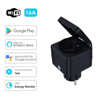 16A WiFi Tuya Outdoor Smart Plug Пульт дистанционного управления Водонепроницаемая умная розетка с функцией Power Monitor Работа с Alexa Google