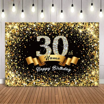 30th 40th 50th Birthday Background Gold Glitter Birthday Party Decoration for Thirty Forty Fifty Birthday Theme Background Props