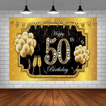  50th Birthday Фотография Фон Баннер Черное Золото 50 Юбилей Знак Плакат Фон Баннер Для Мужчин Женщин
