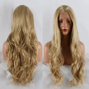 Bombshell Blonde Mix Gold Loose Wave Synthetic 13X4 Кружевные Передние Парики Бесклеевые Высококачественные Термостойкие Волокна Волосы Для Женщин