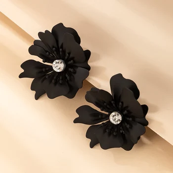 HuaTang Jindian Холодные черные цветочные серьги для женщин Металлические серьги с инкрустацией водой из кирпича Серьги для вечеринок Ювелирные изделия 18628