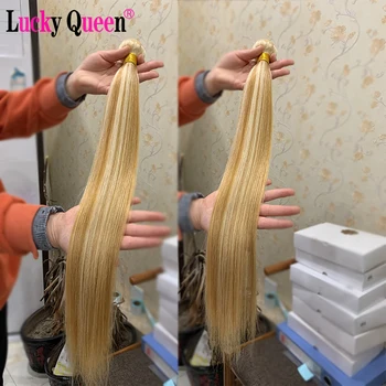 Lucky Queen Человеческие волосы Пучки 10-30 дюймов 613/27 Блондинка Цвет Перуанский Прямой Реми Наращивание Волос Для Черных Женщин