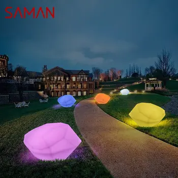 SAMAN Современные 16 цветов Газонные фонари USB Electric Creative 3D Белый камень с дистанционным управлением IP65 Декор для садового парка