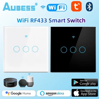 Tuya WiFi Smart Touch Switch Bluetooth RF433 Single Fire Zero Fire Универсальный настенный выключатель стандарта ЕС Работа с Alexa Google Home
