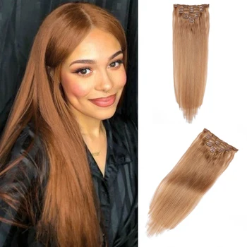Бразильский Remy Hair 100% Человеческие волосы 7 шт. 120 г Clip Ins Bundle Блондинка Прямой Зажим В Наращивании Человеческих Волос