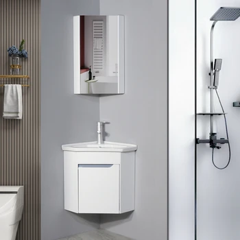  Индивидуальная комбинация простого дубового треугольного шкафа для ванной комнаты, небольшой уголок ванной комнаты, каменная плита, керамическая ручная и моющая раковина