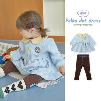 Корейская детская одежда Толстовки Леггинсы на 2023 год Осень Зима Малыш Дети Девочки Синие Принцесса Юбки Детская одежда