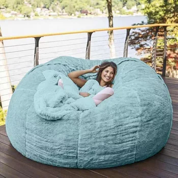 Ленивый диван Губчатая кровать Бобовая сумка Двуспальная трехспальная плюшевая фасоль рис ткань реклайнер пальто