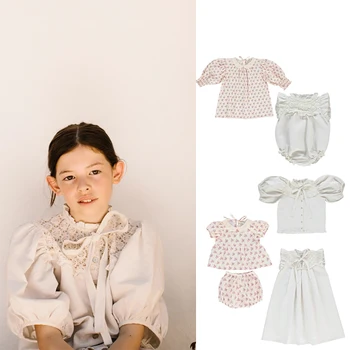 Лето Bebe Детское льняное платье для девочки Цветочный комплект одежды Детский топ и шорты Костюм для новорожденных Комбинезон Детская одежда 1-9 лет