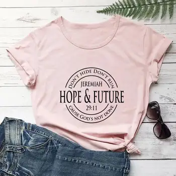 Надежда и будущее 100% хлопок женская футболка христианская рубашка унисекс лето повседневная с коротким рукавом топ вера рубашка религиозные рубашки