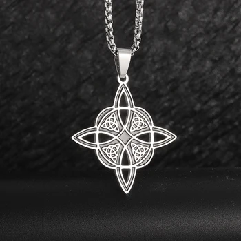Нержавеющая сталь Ведьмин узел Кулон Ожерелье для мужчин Женщин Ирландский кельтский узел Троица Амулет Ювелирные изделия