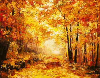 осенние листья дерево картина маслом пейзаж фото фон Виниловая ткань Высококачественный компьютерный принт настенный фон