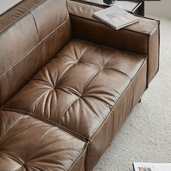 Простой полностью кожаный диван, легкий роскошный итальянский минималистичный диван для гостиной на три человека