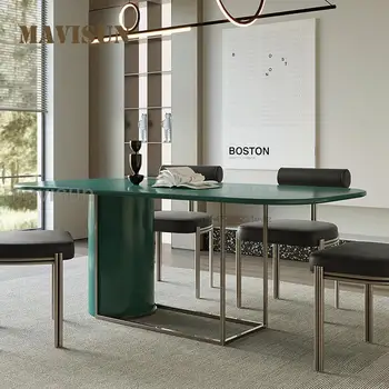  Простой столовый набор Grade Density Board And Нержавеющая сталь Комбинированный стол Основание Прямоугольный стол с лаком для выпечки Рабочий стол