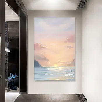 Ручная абстрактная картина маслом горных морских пейзажей Настенное искусство Картина Холст Закат Произведение искусства для декора ресторана Без рамы
