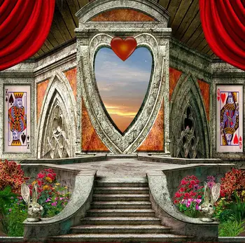 Сердечки Красный Серебро Беседка Покер Лестница Шторы Цветочный фон Виниловая ткань Компьютерная печать свадебная фотография фон