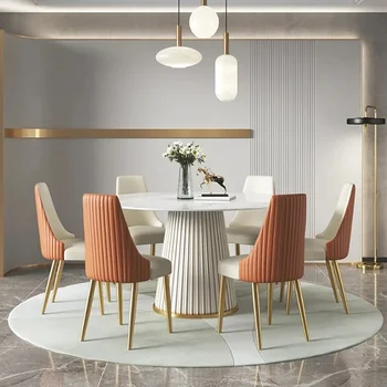 Современный простой легкий роскошный круглый кухонный стол из каменной плиты Бытовой мраморный обеденный стол Белая кухонная мебель Comedor Marmol