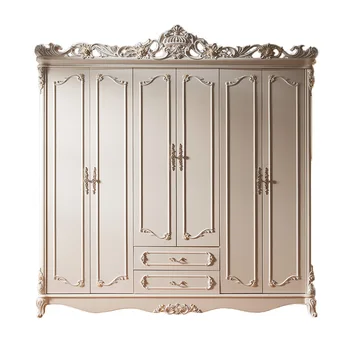 Шестидверный шкаф в европейском стиле, роскошный французский шкаф цвета слоновой кости, 2 метра